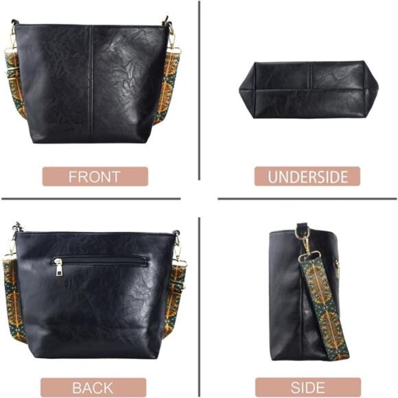 Hobo Bags Vegan Leather Crossbody Bag Guitar Strap Shoulder Purses with Zipper - Picture 4 of 6